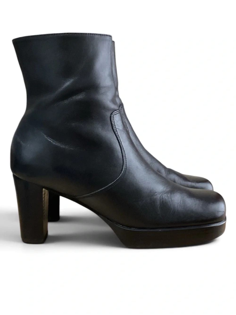 Michelle D Black Leather Chunky Platform Ankle Boots Size 8M